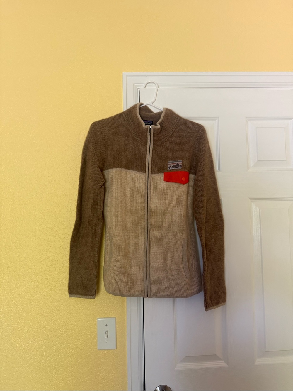 Patagonia Brown & Cream Cashmere Full-Zip Jacket with Orange Accent
